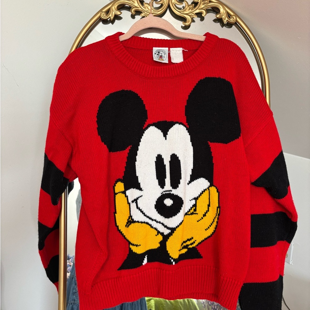 VTG 80s Disney Mickey and Co Red Black Sweater SZ XL